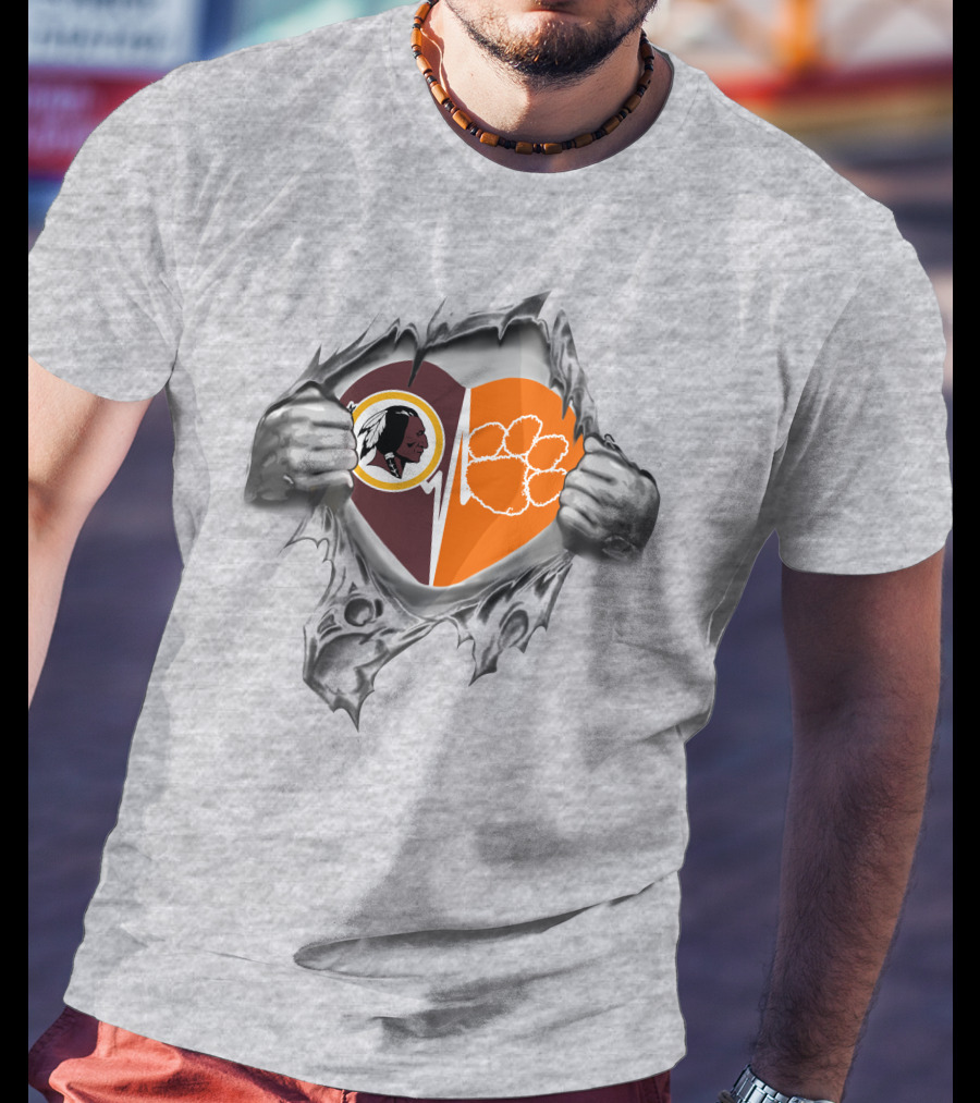 Redskins Clemson Tigers Heartbeat Inside T-Shirt