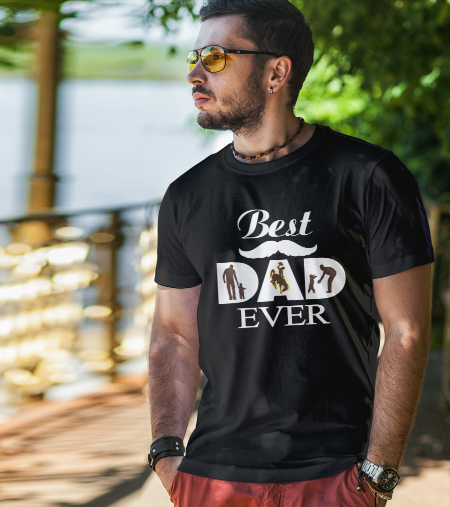 Best Dad Ever Wyoming Cowboys Silhouette T-Shirt