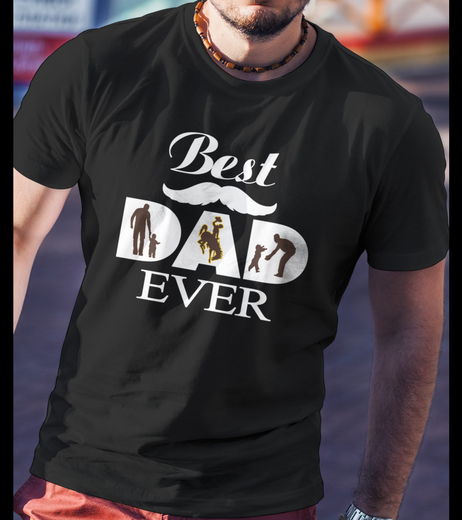 Best Dad Ever Wyoming Cowboys Silhouette T-Shirt