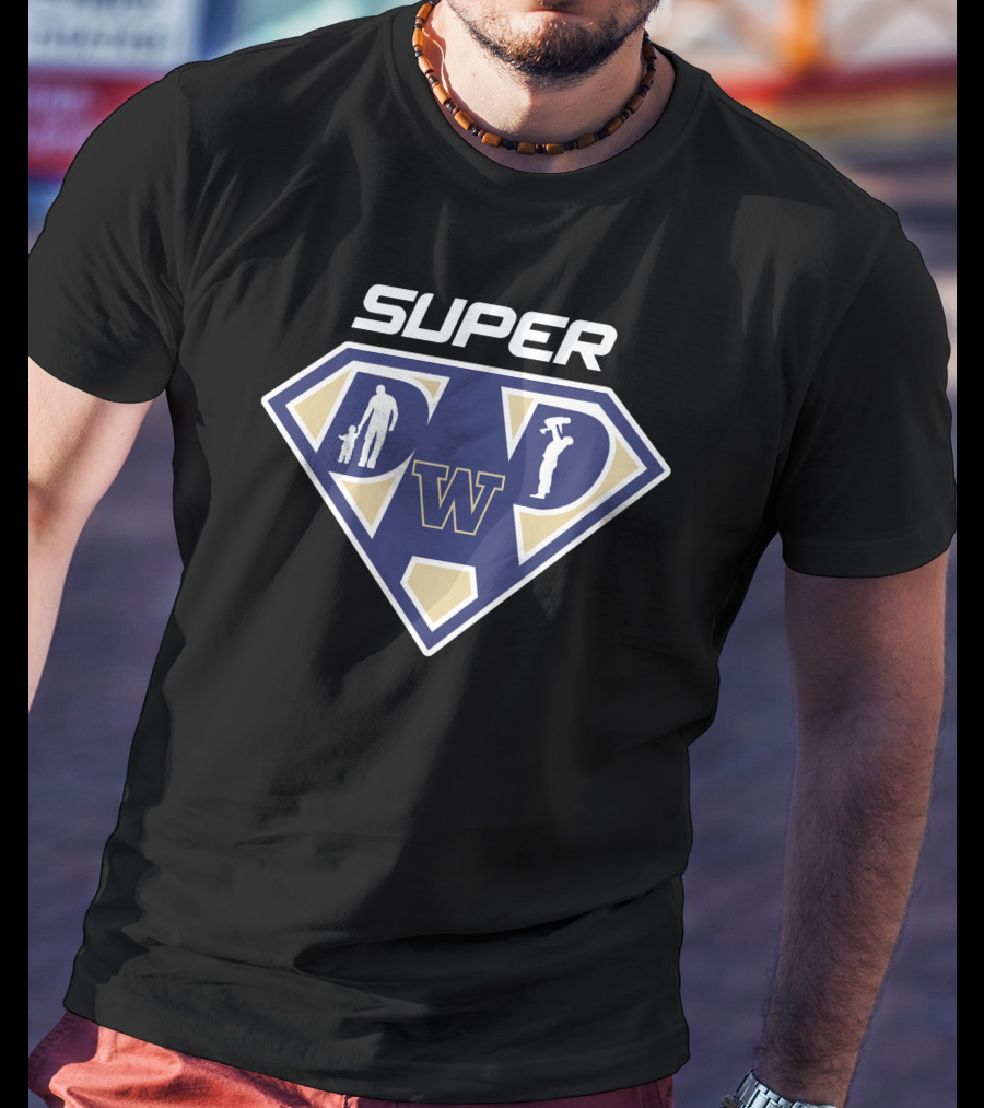 Washington Huskies Super Dad Logo With Iconic W Symbol And Silhouette T-Shirt