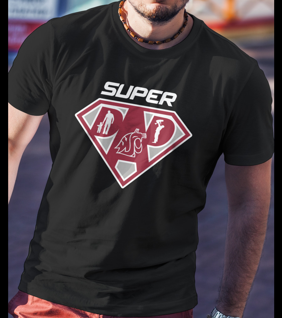 Super Dad Washington State Cougars Logo With Family And Hammer Icons T-Shirt