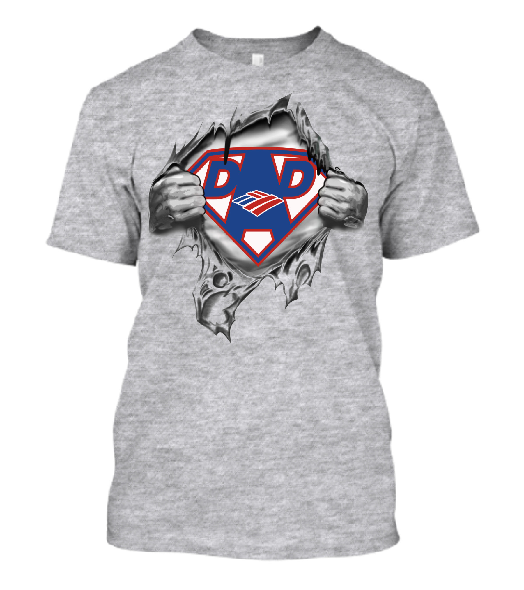 Bank Of America Super Dad Emblem With Torn Gray T-Shirt