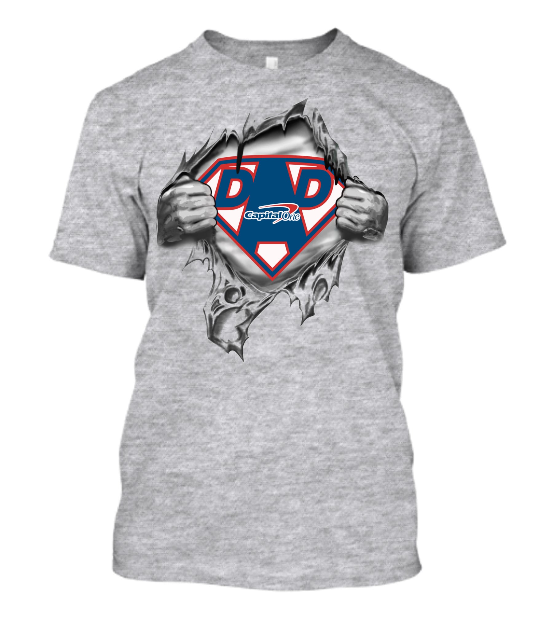 Capital One Super Dad Hero Shield Torn Superhero Suit T-Shirt