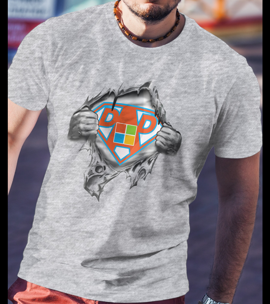 Microsoft Super Dad Logo Parody With Torn Shirt Effect T-Shirt