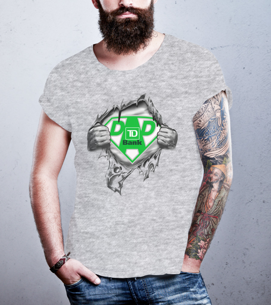 Td Bank Super Dad Logo With Heroic Shield And Ripped T-Shirt