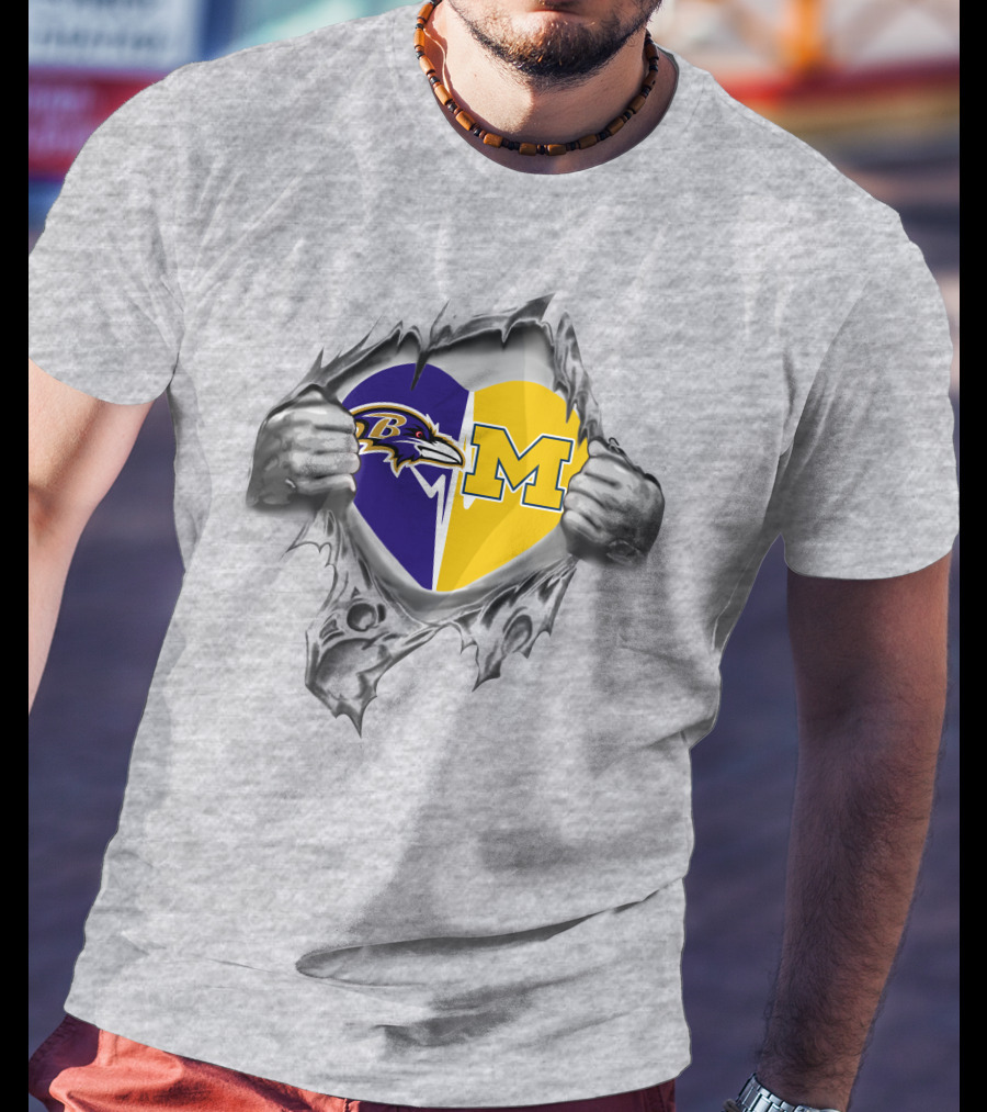 Ravens Michigan Wolverines Heart Inside T-Shirt