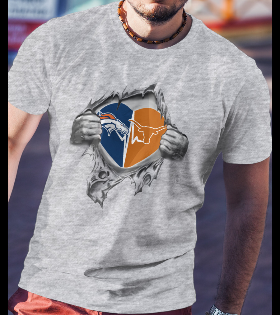 Broncos Texas Longhorns Heart Logo Fusion T-Shirt