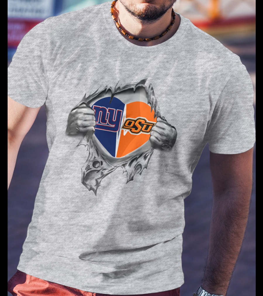 Giants New York Osu Oklahoma State Cowboys Heart Inside T-Shirt
