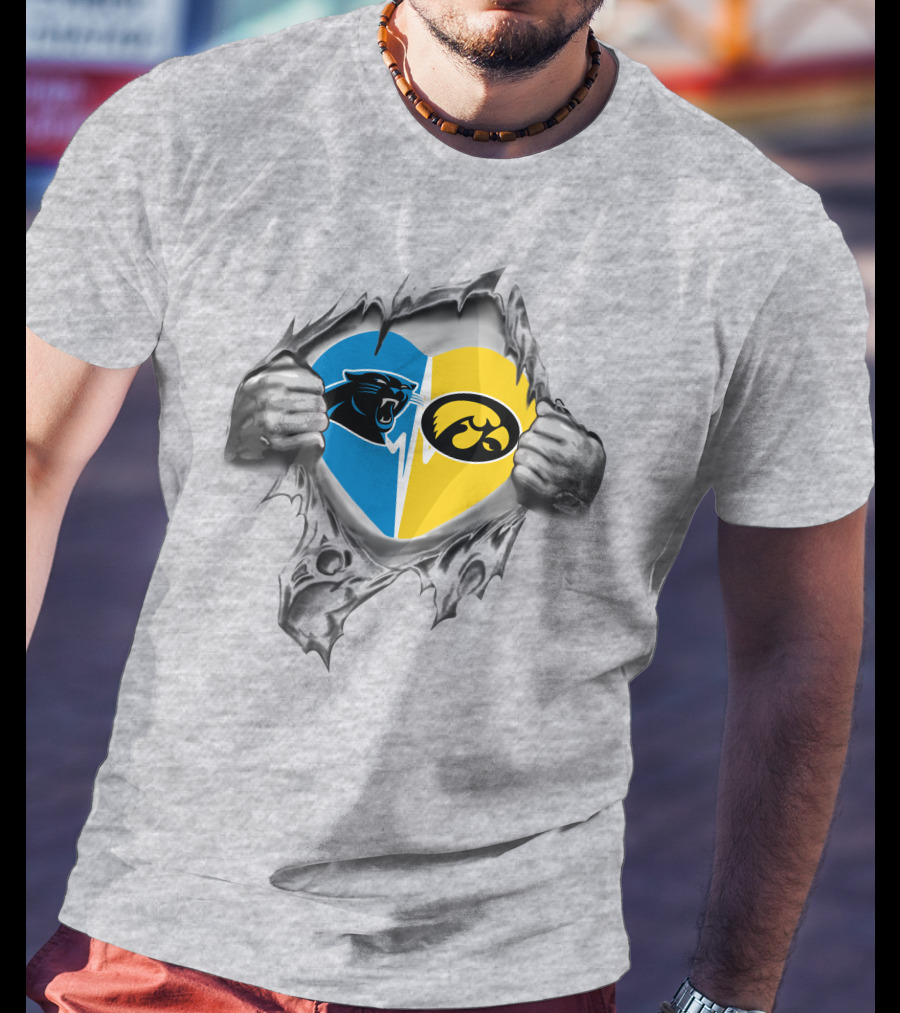 Carolina Panthers Iowa Hawkeyes Heart Logo Fusion T-Shirt