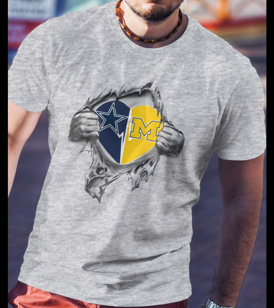 Cowboys Wolverines Michigan Heart Logo Fusion T-Shirt