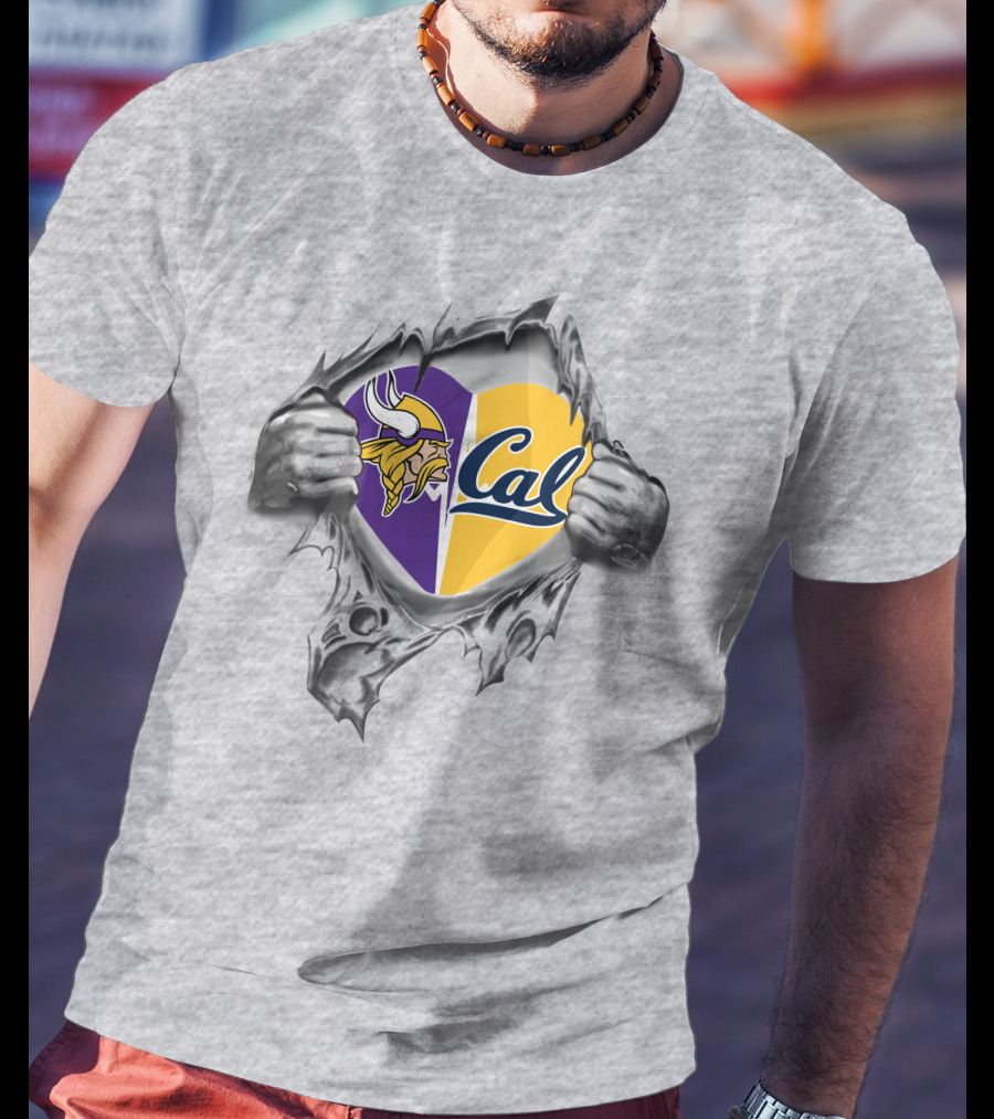 Vikings Cal Golden Bears Heart Rip Design Fan Pride T-Shirt