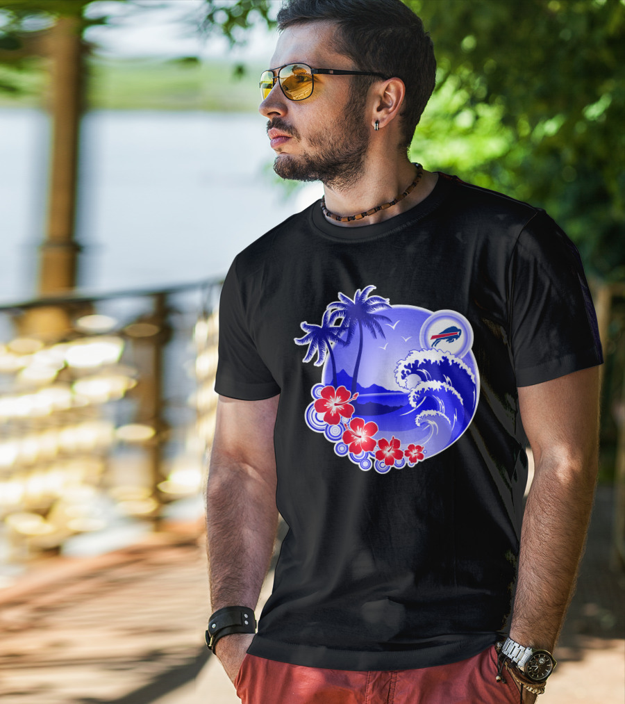 Buffalo Bills Happy Holidays Tropical Scene With Waves And Palms T-Shirt
