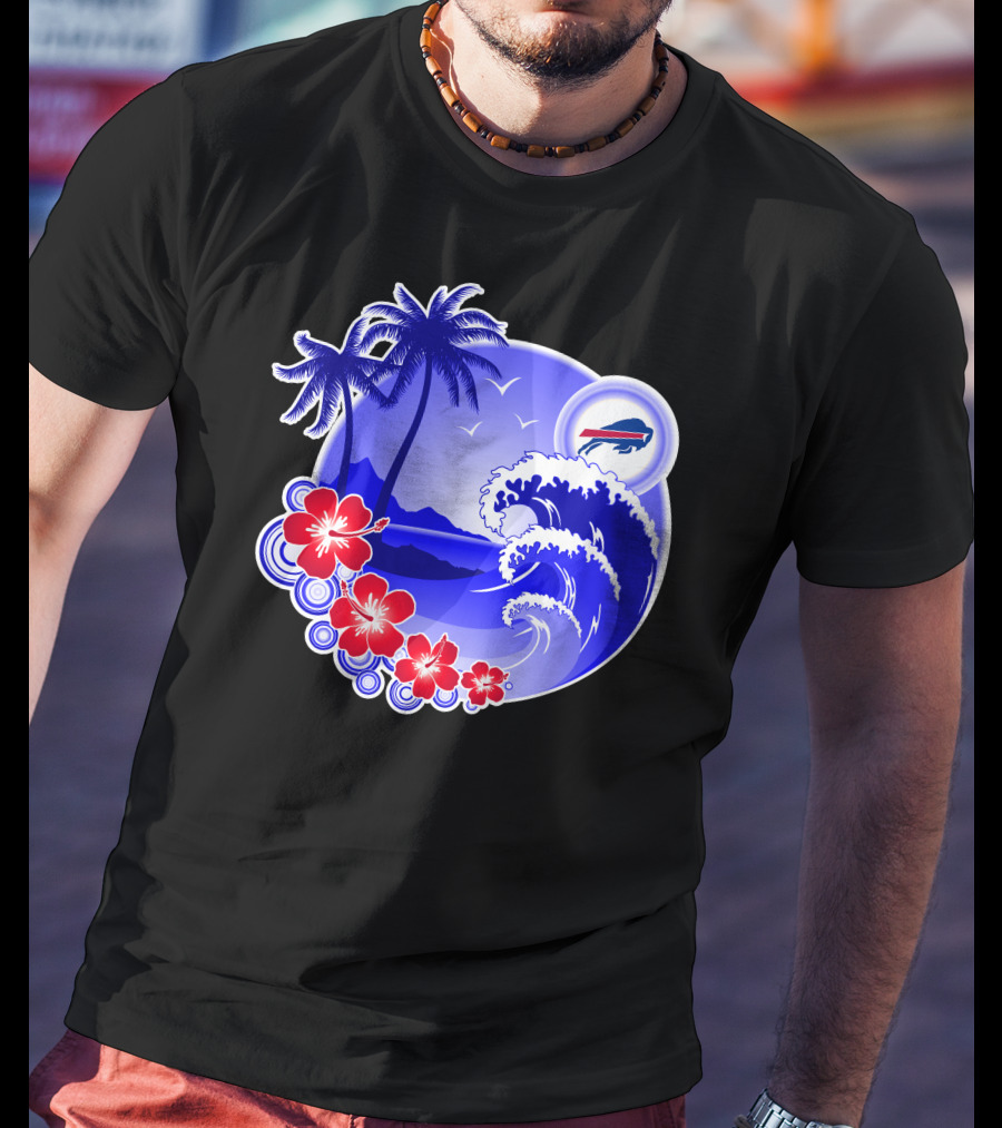 Buffalo Bills Happy Holidays Tropical Scene With Waves And Palms T-Shirt