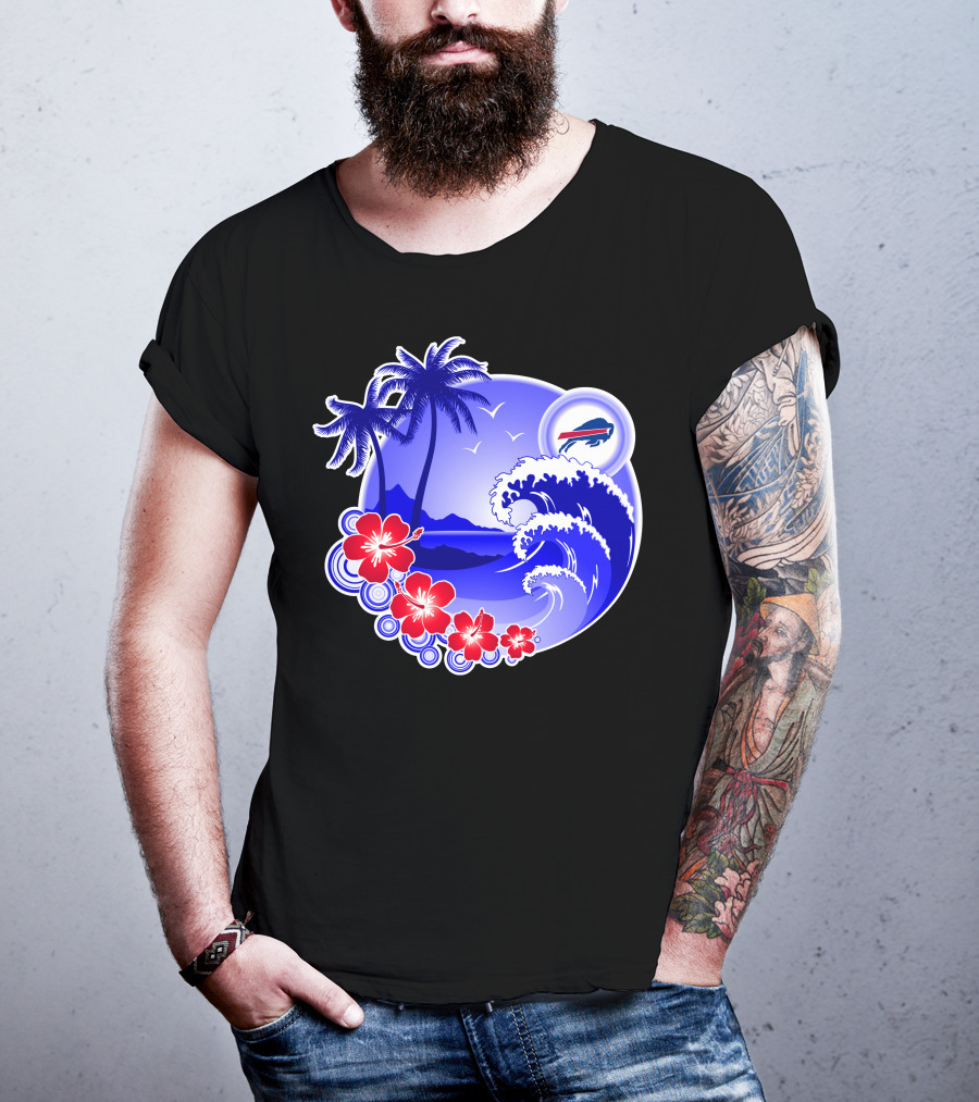 Buffalo Bills Happy Holidays Tropical Scene With Waves And Palms T-Shirt
