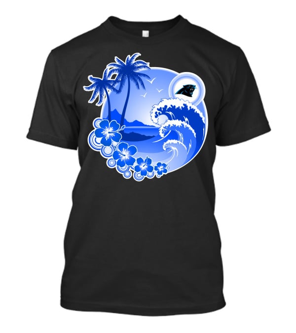 Carolina Panthers Happy Holidays Tropical Wave And Palm Trees T-Shirt