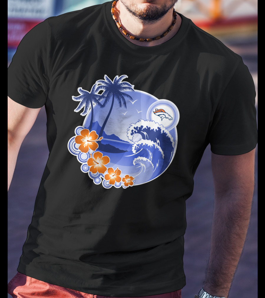 Denver Broncos Happy Holidays Tropical Beach Scene T-Shirt