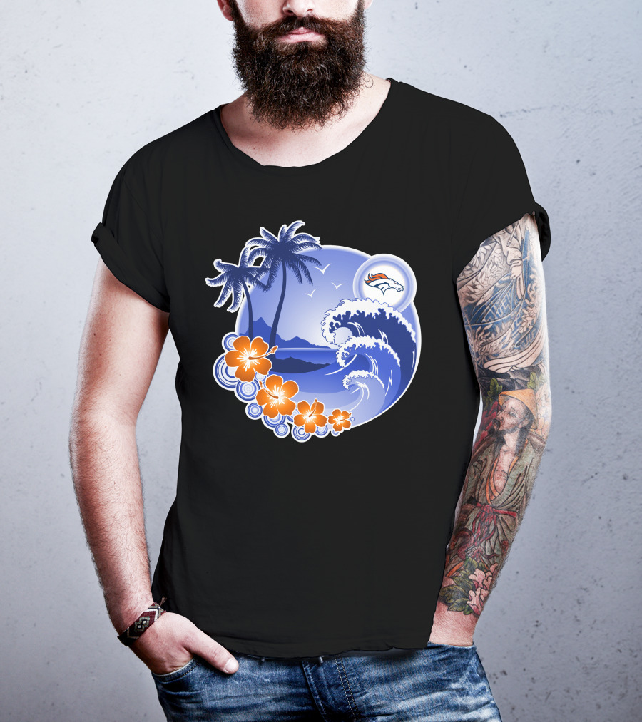 Denver Broncos Happy Holidays Tropical Beach Scene T-Shirt