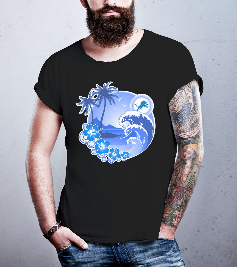 Detroit Lions Happy Holidays Tropical Wave And Palm Trees T-Shirt