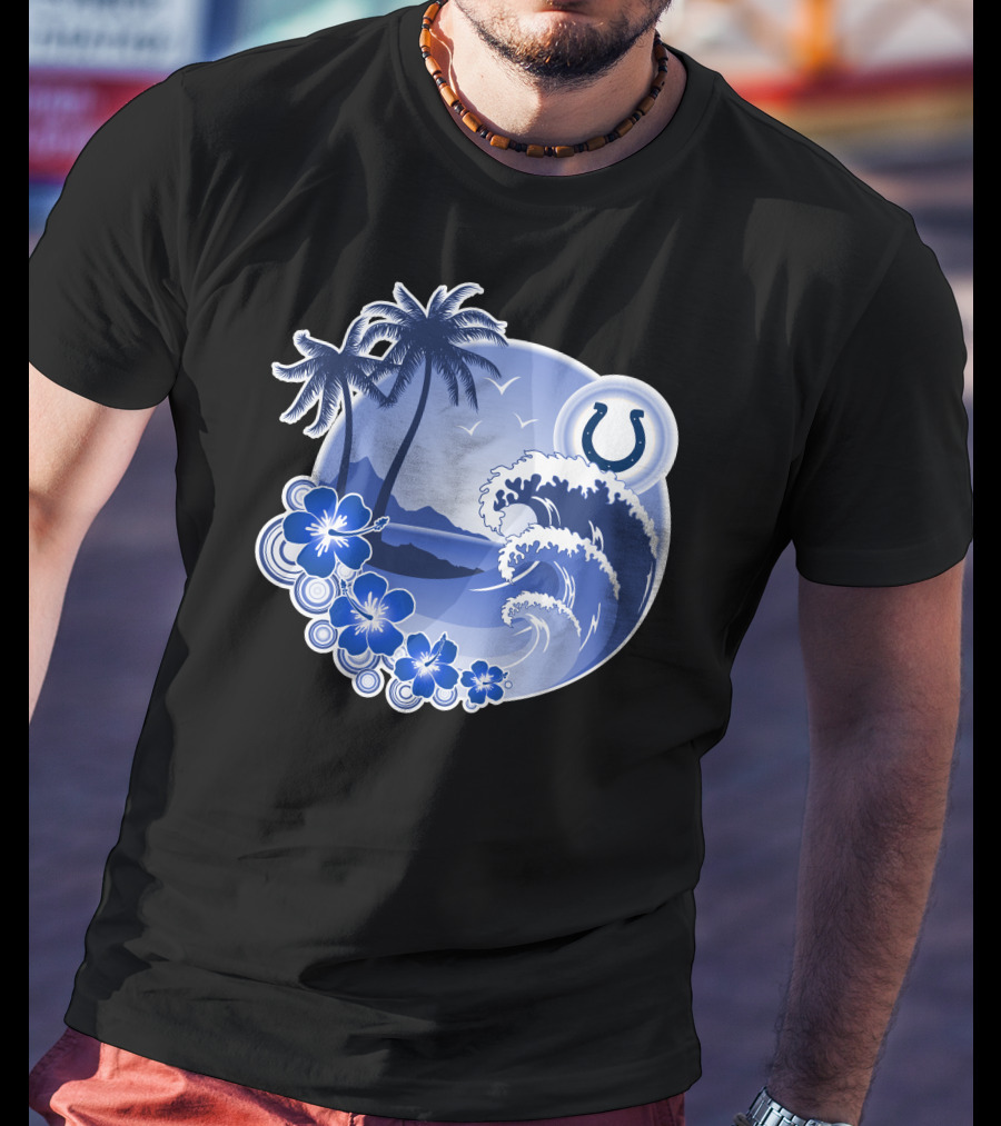 Indianapolis Colts Happy Holidays Wave And Palm Trees With Horseshoe T-Shirt