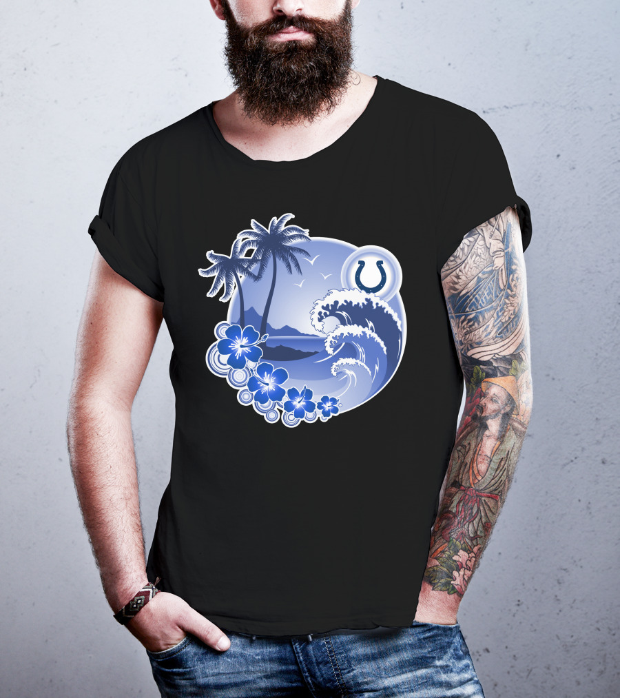 Indianapolis Colts Happy Holidays Wave And Palm Trees With Horseshoe T-Shirt