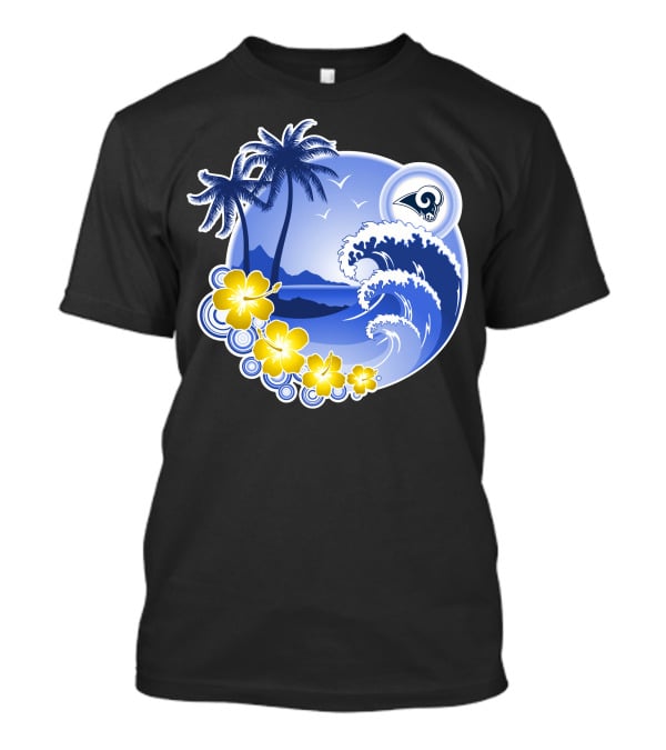 Los Angeles Rams Holiday Beach Waves And Palm Trees T-Shirt