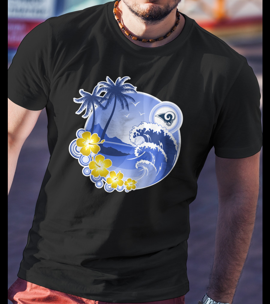 Los Angeles Rams Holiday Beach Waves And Palm Trees T-Shirt