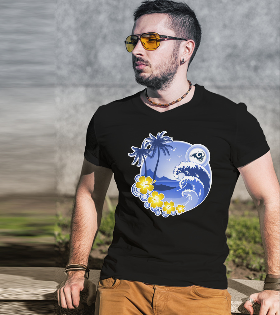Los Angeles Rams Holiday Beach Waves And Palm Trees T-Shirt