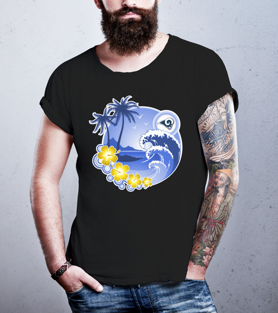 Los Angeles Rams Holiday Beach Waves And Palm Trees T-Shirt