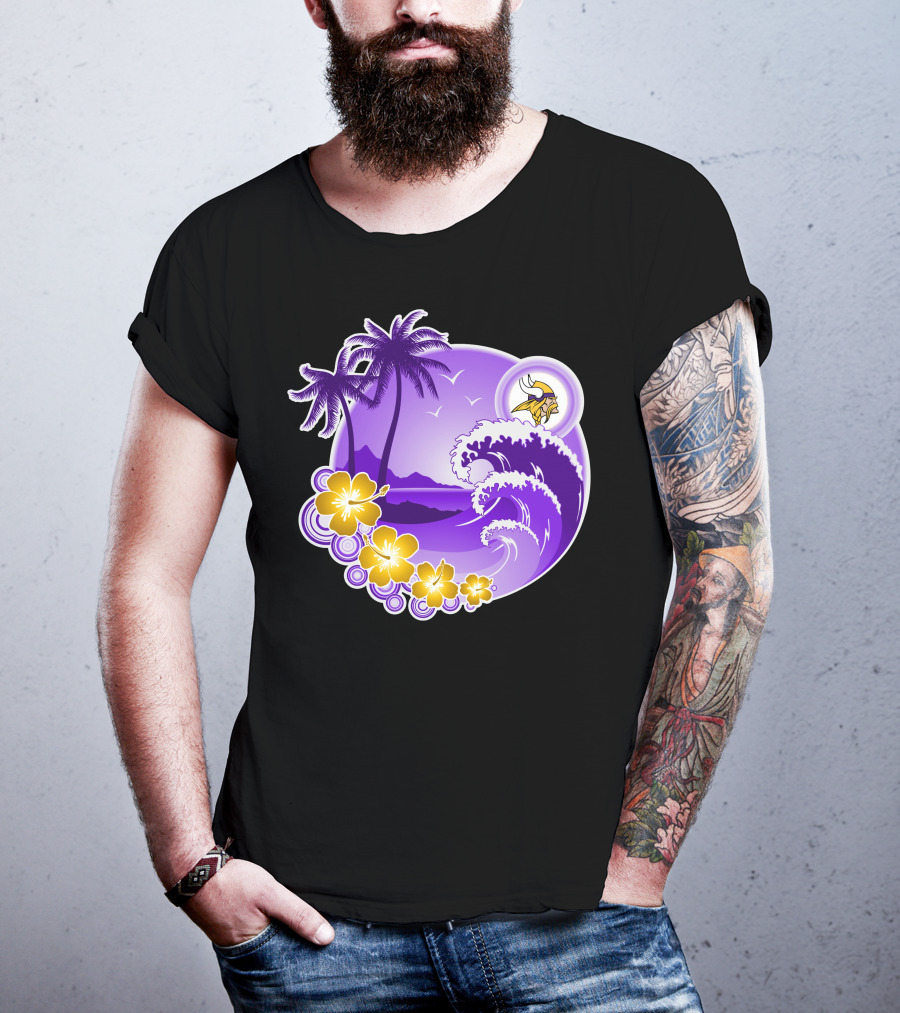 Minnesota Vikings Tropical Wave Happy Holidays T-Shirt