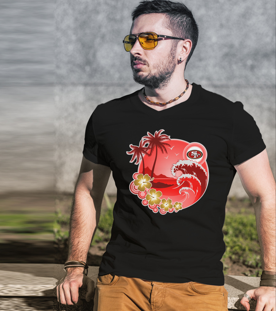San Francisco 49ers Hawaiian Holiday Wave And Palm Trees T-Shirt