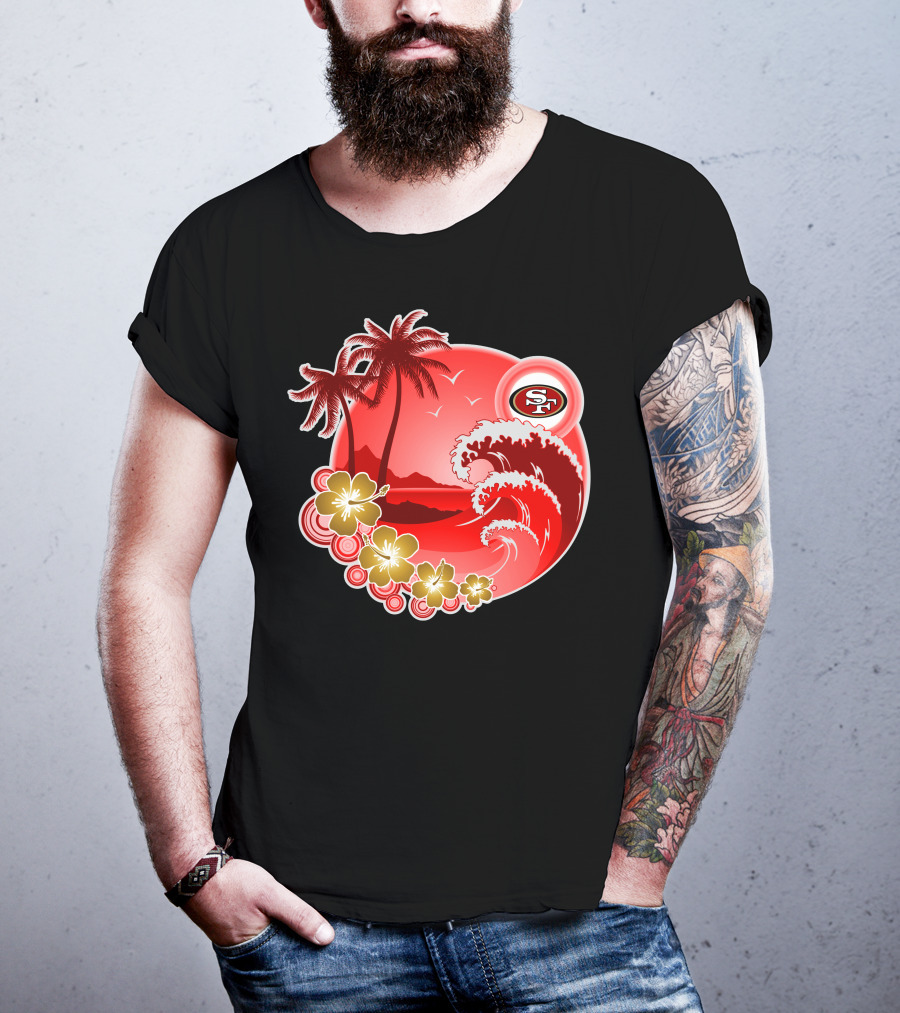 San Francisco 49ers Hawaiian Holiday Wave And Palm Trees T-Shirt