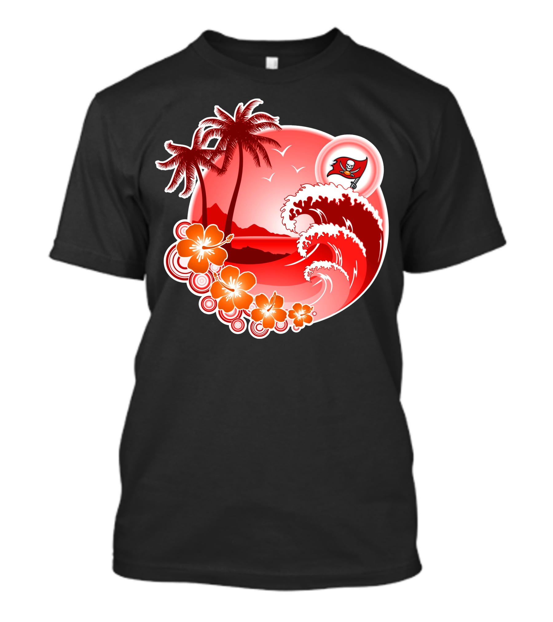 Tampa Bay Buccaneers Happy Holidays Tropical Beach Scene T-Shirt