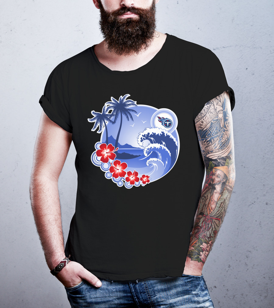 Tennessee Titans Happy Holidays Tropical Waves And Palm Trees T-Shirt