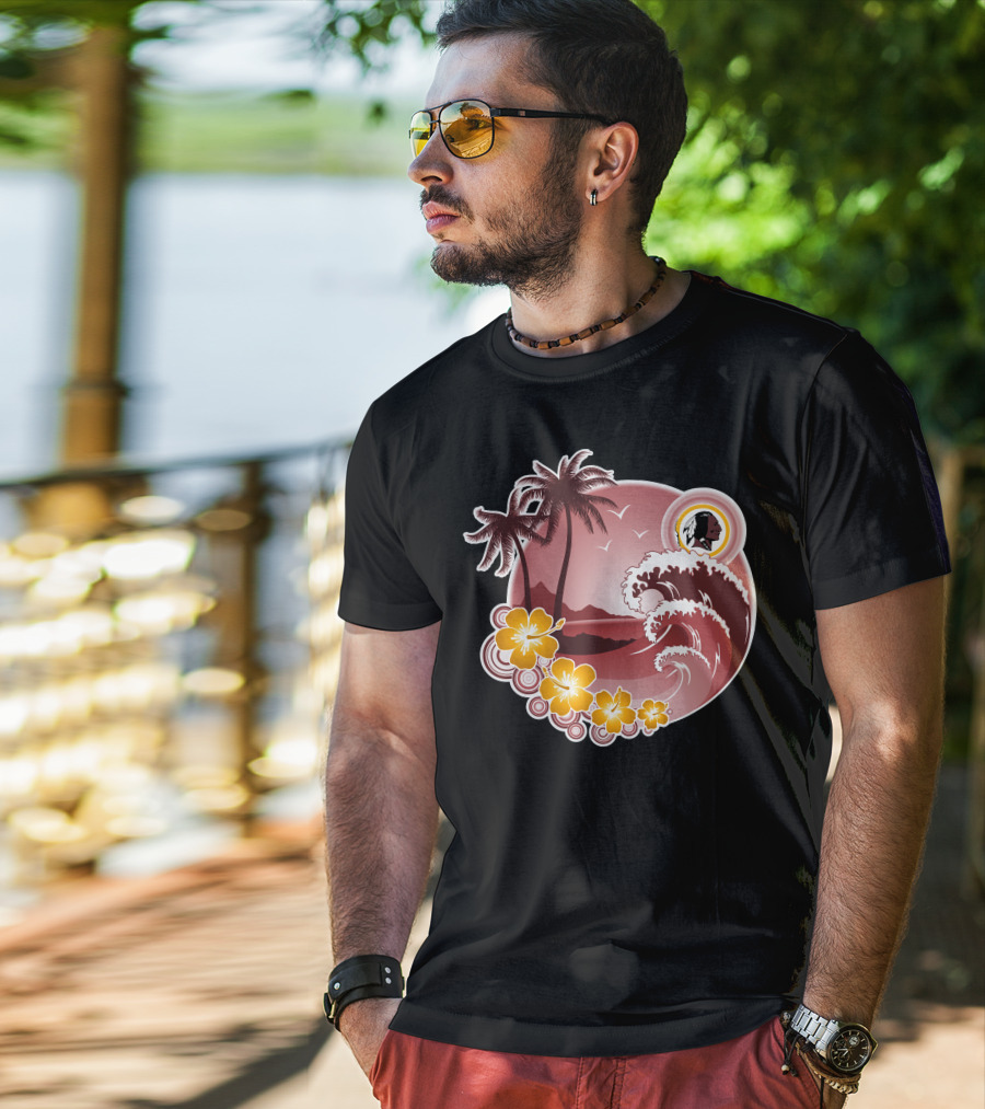 Washington Redskins Tropical Holiday Waves And Palm Trees T-Shirt