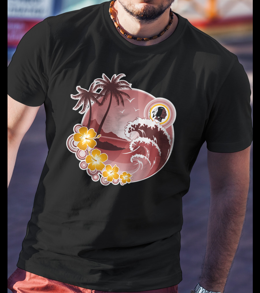 Washington Redskins Tropical Holiday Waves And Palm Trees T-Shirt