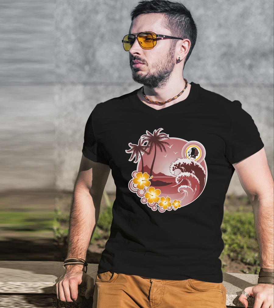 Washington Redskins Tropical Holiday Waves And Palm Trees T-Shirt