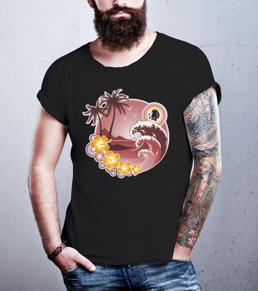 Washington Redskins Tropical Holiday Waves And Palm Trees T-Shirt