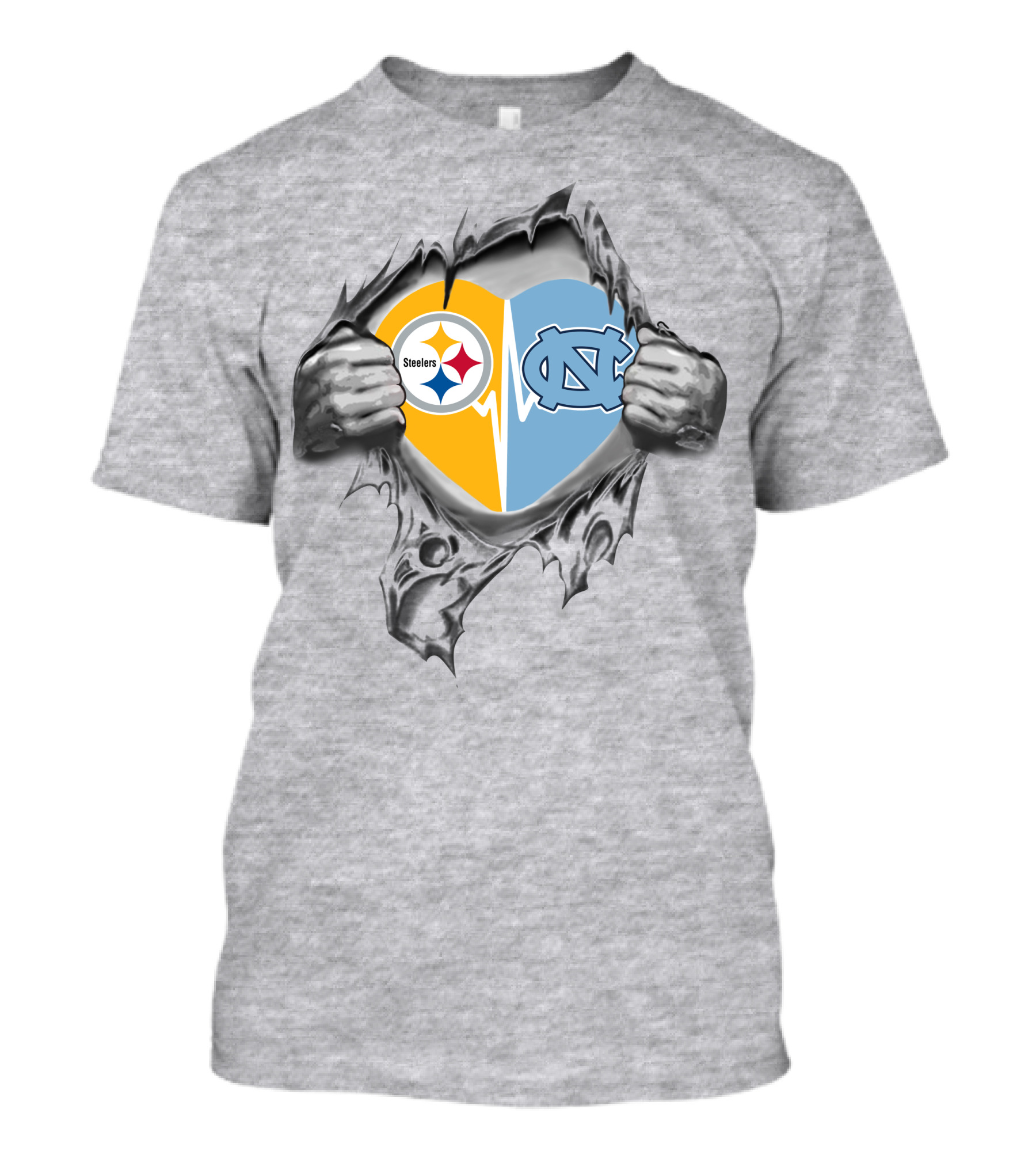 Steelers North Carolina Tar Heels Heart Torn Reveal T-Shirt