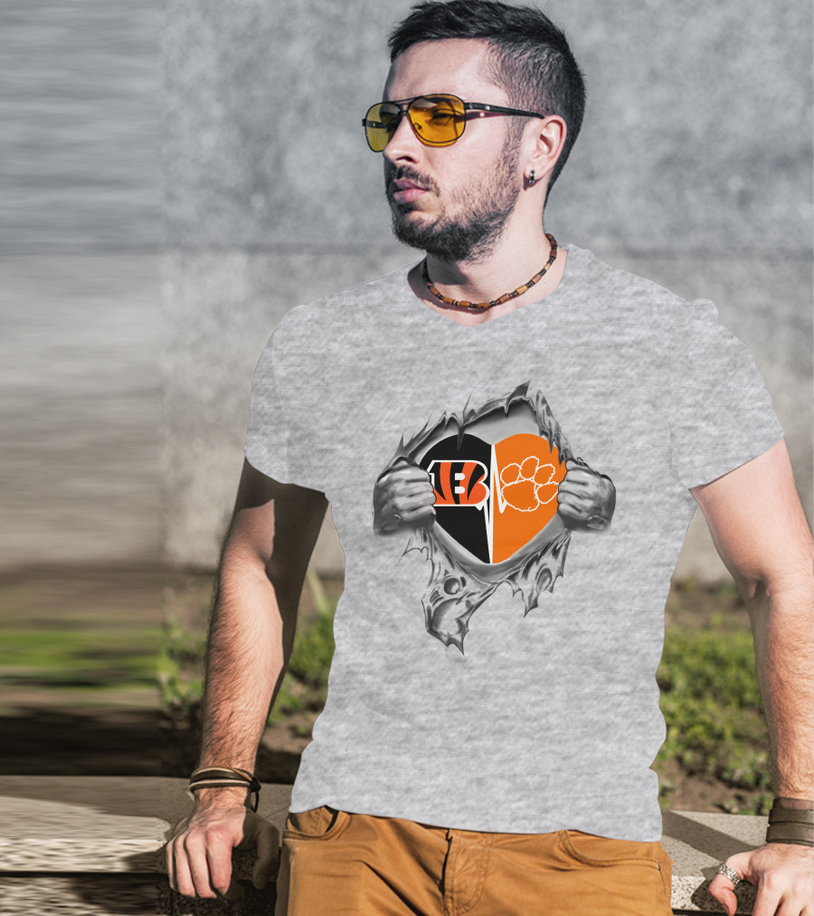 Bengals Clemson Tigers Heart Split Paw Logo Football Fan Pride T-Shirt