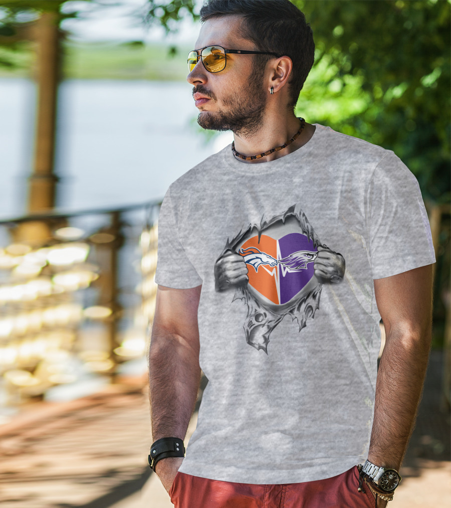 Broncos Whitewater Warhawks Heart Logo Mashup T-Shirt