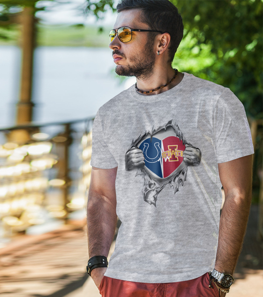 Colts Iowa State Cyclones Heart Design Hidden Within Torn Edges T-Shirt