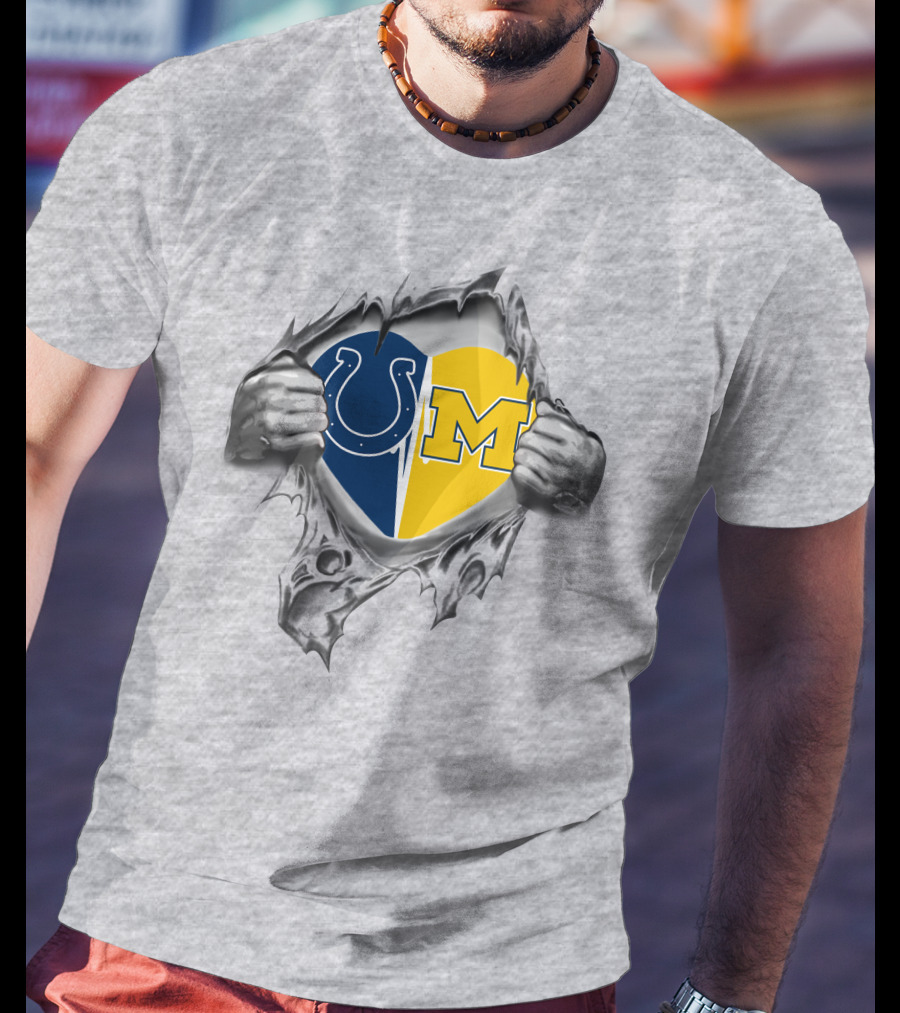 Colts Michigan Wolverines Heart Tear T-Shirt