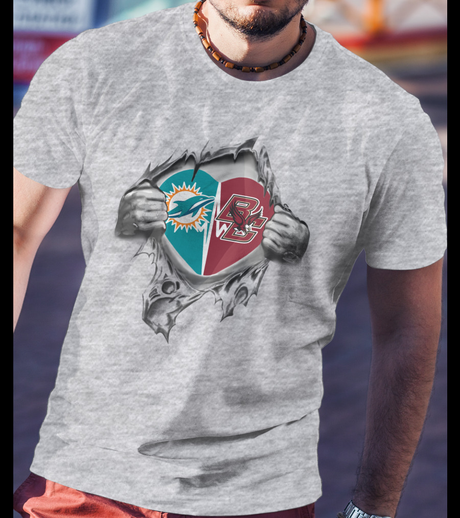 Miami Dolphins Boston College Eagles Heart T-Shirt