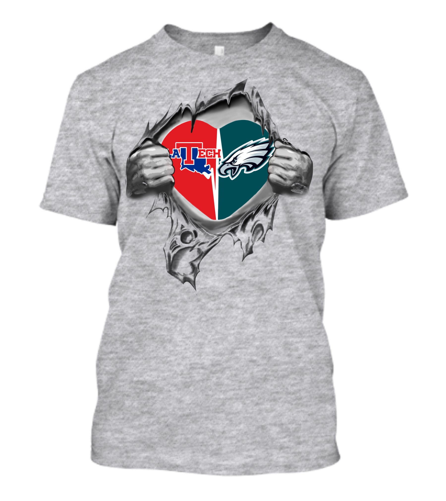 Eagles Louisiana Tech Bulldogs Heart Tear T-Shirt