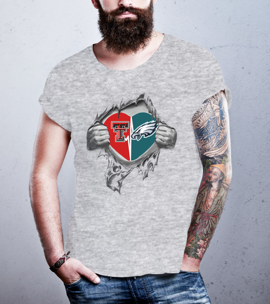 Eagles Texas Tech Red Raiders Heart Logo Combination Pulling Through T-Shirt