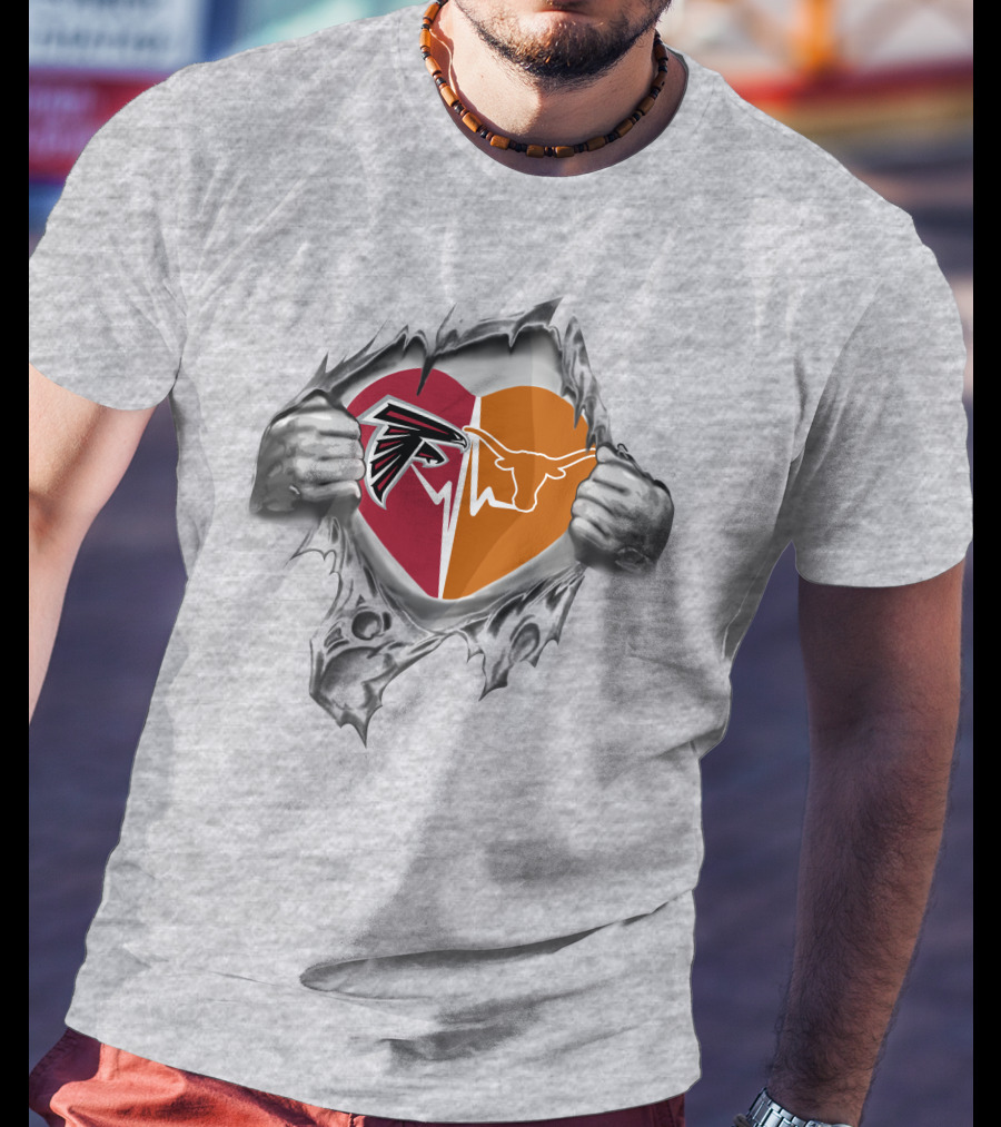 Falcons Texas Longhorns Heart Emblem With Strength Display T-Shirt