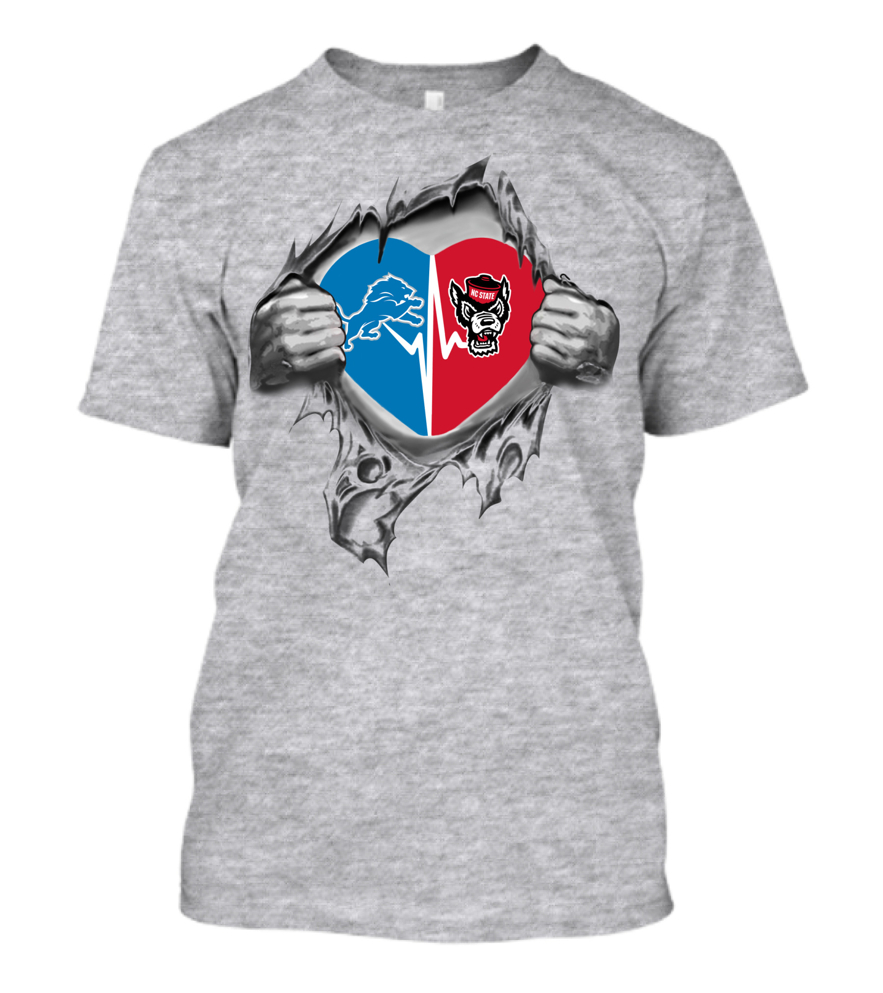 Lions Nc State Wolfpack Heartbeat Split T-Shirt