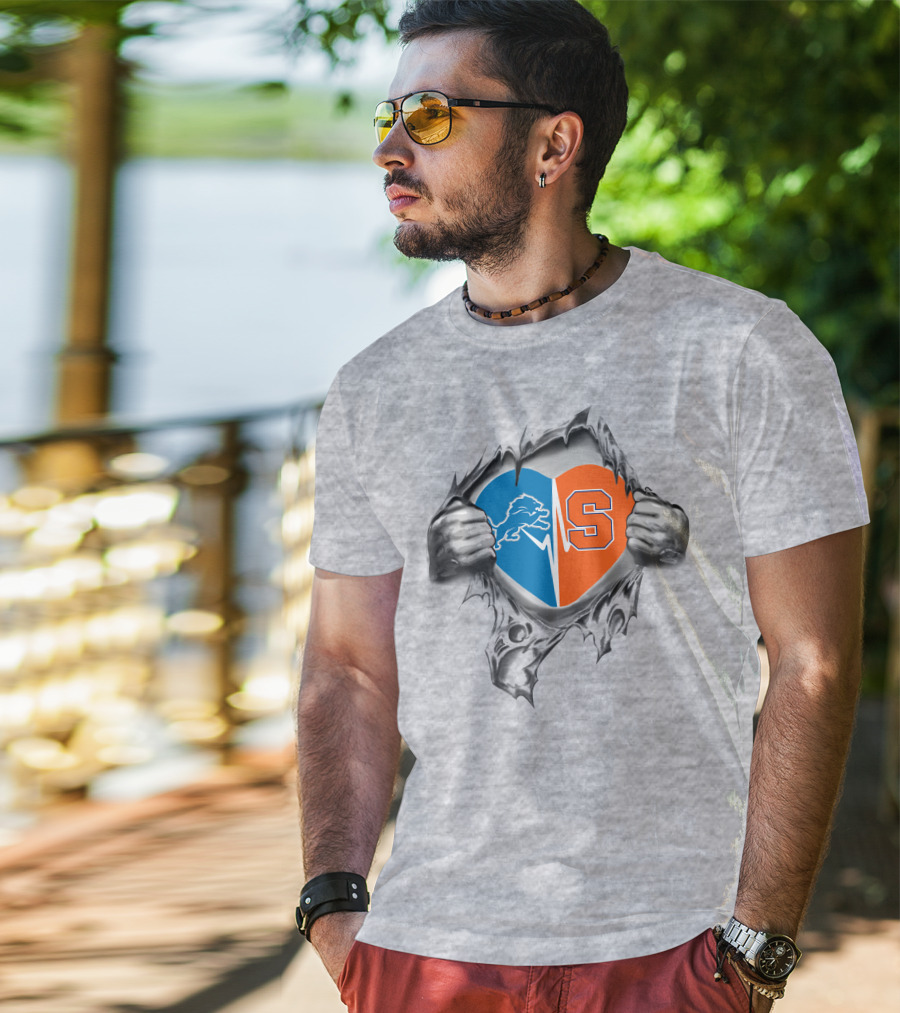 Detroit Lions And Syracuse Orange Heart T-Shirt