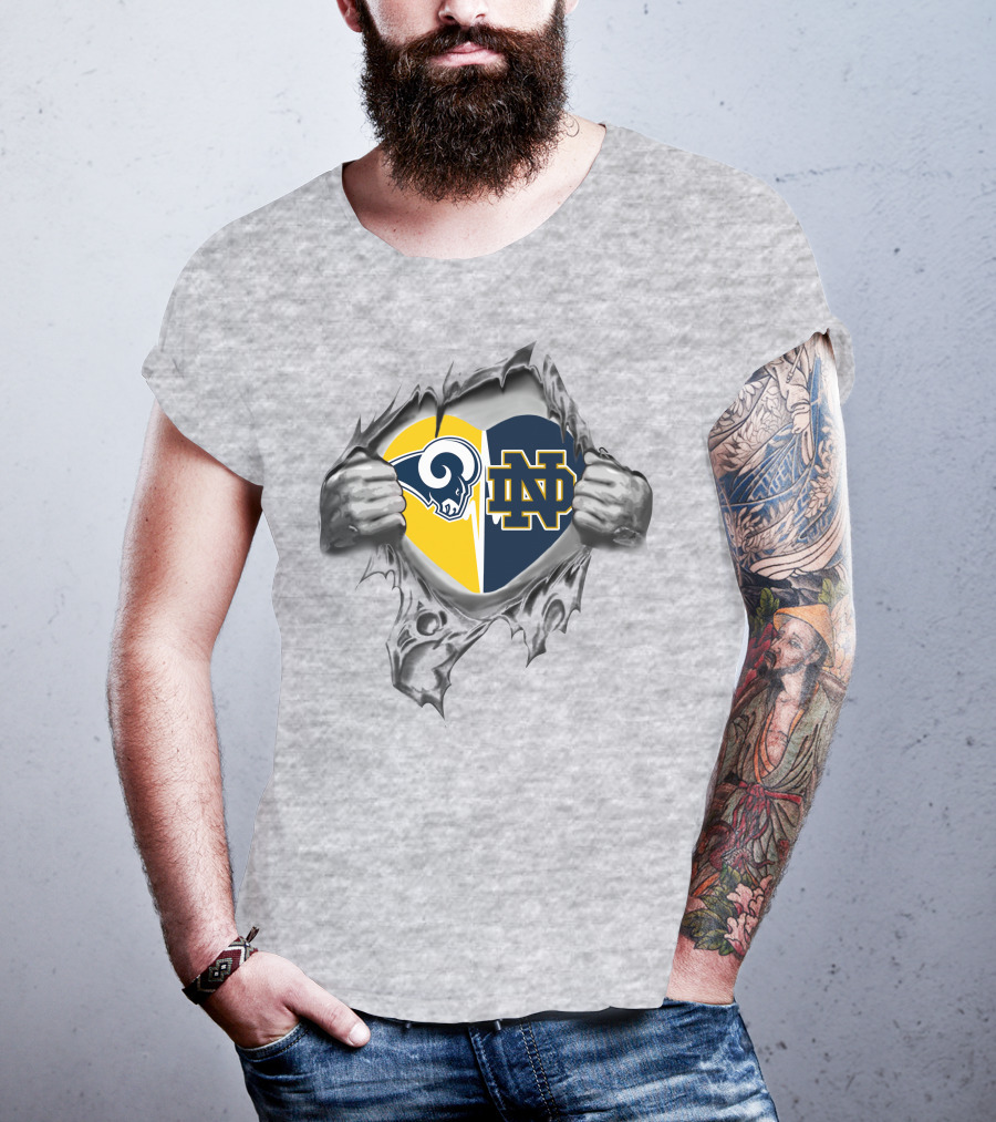 Rams Notre Dame Fighting Irish Heart Logo Combo T-Shirt