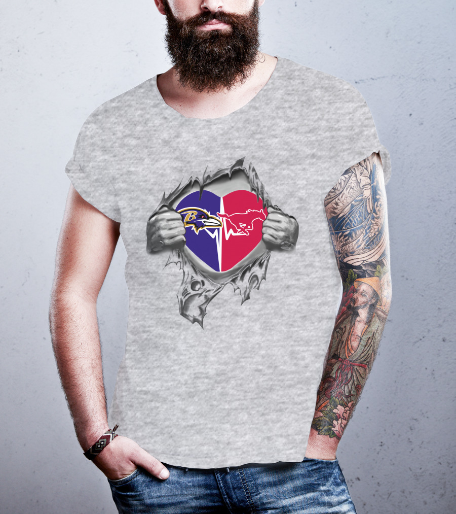 Ravens Smu Mustangs Heart Logo Fans Iconic Symbol T-Shirt